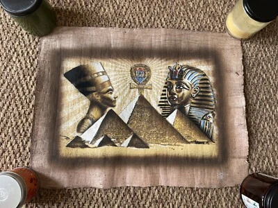 Genuine Papyrus Pharaohs Pyramids Painting From Egypt New Hand Painted