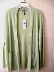 EILEEN FISHER HIGH COLLAR OPEN FRONT CARDIGAN ORGANIC LINEN CANARY SMALL $248.00