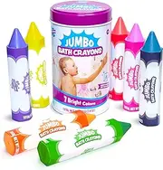 Tub Works® Smooth™ Jumbo Bath Crayons Bath Toy | Nontoxic, Washable Bath Crayons for Toddlers & Kids | Unique Formula Draws Smoothly & Vividly on Wet & Dry Tub Walls | Large, Easy-Grip Bathtub Crayons