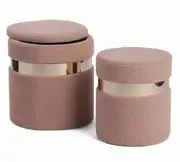 2x Round storage set ottomans blanket box moca boucle