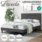Levede Queen Bed Frame Velvet Mattress Base Platform Adjustable Headboard Grey