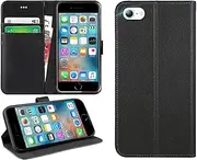 DN-Technology iPhone SE 2022 / SE 2020/7 / 8 Case Flip Leather Wallet Book Stand Folio Card Holder Phone Cover for iPhone SE (3rd Gen / 2nd Gen) (Black)