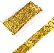 uxcell 1.5cm x 6m Sequins Trim Flat Sequin Paillette Ribbon Strip Braid for Crafts, Embellishments, DIY Sewing Costume Gold Tone
