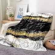 LIGUOGUO Liquid Marble Blanket 3D Printed Black Gray Gold Throw Blankets Marbling Pattern 40x50inch Flannel Fleece Blankets Soft Lightweight Plush Nap Blankets for Bed Couch Chair Sofa Office