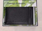 TOMMY BAHAMA LOGO MENS BLACK BASKET WEAVE LEATHER BILLFOLD BIFOLD WALLET $80 NIB