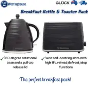 Westinghouse Toaster 2 Slice & Cordless 1.7L Kettle Jug Black Electric Combo Set