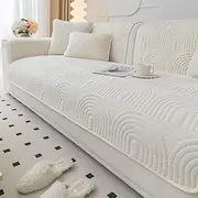 [vctops] Velvet Plush Couch Sofa Cover Geometric Quilted Sectional Couch Covers Non Slip Fluffy Soft Sofa Slipcover for Dogs, Children, Pets Furniture Protector (Cream,28"x28")