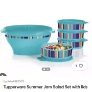 tupperware summer jam salad set. Salad bowl & seal w/ 4 cereal bowls with seals