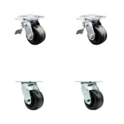 4 Inch Phenolic Swivel Caster Set with Ball Bearing 2 Total Lock Brake SCC