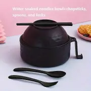 1set, Ramen Bowl, Ramen Cooker, Noodles Bowl Set, Microwave Oven Safe Noodle With Spoon Chopsticks Fork For RV Camping Picnic Kitchen Dorm Black