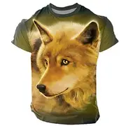 Vincent Hie Men's Wolf T Shirt Short Sleeve T shirt 3D Print Crew Neck Shirt Exaggerated Designer Party Street Casual Yellow Summer Spring All Seasons Clothing