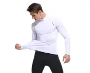 Bonivenshion Men's Long Sleeve Compression Shirt Workout Undershirts for Men Baselayer Sports Gym Shirts - White