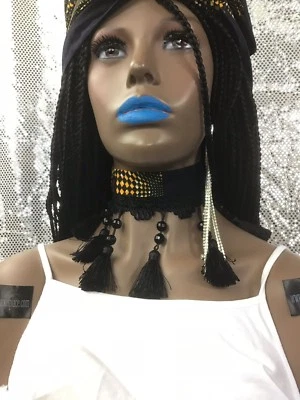 African Ankara Kente Wax Print White Fringe Tassel Trim Choker Necklace One Size