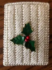 Handmade Needlepoint Plastic Canvas Gift Card Holder - Holly
