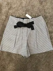 NWT ANTHROPOLOGIE ELEVENSES Pleated High Waist Bow Tie Black White Shorts 12