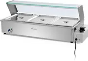 Devanti Food Warmer, Bain Marie Commercial Warmers Chafing Dish Electric Pan Buffet Home Kitchen Restaurant Car Appliances Counter Top, with 3 Removable Stainless Steel Pans Fast Heating Silver