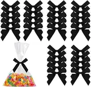 30 Pack Black Mini Bow Ties, Small Satin Ribbon Bows for Crafts, Funeral Flowers, Elegant Gift Packaging, Party Favors, Treat Bags,Twist Tie Design