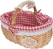 Picnic Basket, Removable Liner Empty Picnic Basket Lace Linen Cotton Wicker Decorative for Camping (Red Plaid)