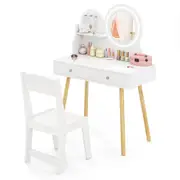 Giantex Makeup Vanity Princess Dressing Table w/2 Drawers & Open Storage Shelve White
