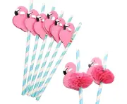 Flamingo Paper Straw Decorations, 50-pack Disposable Cocktail Straws Decoration Party