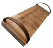Serving Board with Leather Strap Handles Red Oakwood
