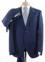 Luigi Bianchi Mantova Sartoria NWT Suit Size 40L In Solid Textured Blue