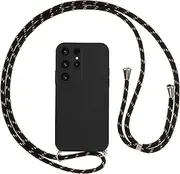 Vauki Mobile Phone Chain Case for Samsung Galaxy S23 Ultra with Strap, Mobile Phone Case with Cord, Soft Silicone TPU Shockproof Bumper with Chain for Hanging for Samsung S23 Ultra, Lanyard Black