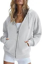 [Fisoew] Womens Zip Up Sweatshirts Fleece Lined Collar Crop Hoodie Casual Cotton Long Sleeve Tops with Thumb Hole