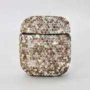 Air Smart Headphones Bluetooth Earphone Diamonds Glitter Earphones Shockproof Protective Case for Apple AirPods 1/2(Gold) (Color : Gold)