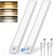 Olafus Cabinet Lights, 74 LED, Motion Sensor, Rechargeable, 3 Colors, 2 Pack