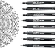 BRUSTRO Professional Pigment Based Fineliner |Black| Set of 8 - Tip Size 0.05mm, 0.1mm, 0.2mm, 0.3mm, 0.4mm, 0.5mm, 0.6mm and 0.8mm| Technical Drawing,Waterproof,Artist Illustration,Sketching,Mandala