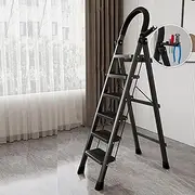 [stusgo] 6 Step Ladders, Aluminium Folding Step Ladder,Sepladder Multi Height Platform for Home Office Warehouse, 150kg Capacity Portable Non-Slip Upgrade The Security Buckle (Black)