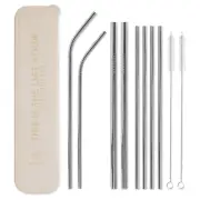 Designworks 11pc Stainless Steel Reusable Straw Set With Travel Case & Brushes