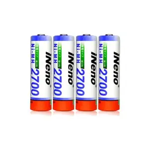 【iNeno】高容量鎳氫充電電池2700mAh 3號/AA 4顆入(循環充電 重複使用 存電 儲電)