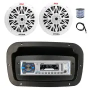 Pyle Marine Receiver,Spa Bezel,Adapter, Antenna,Wire, 2x 8'' 300W White Speakers