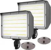 2Pack Dusk to Dawn Outdoor 100W LED Flood Light with Knuckle (Plate Included), 1