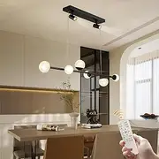 GEADI Modern Dimmable LED Pendant Lighting, 6-Lights Globe LED Chandelier with 2 spotlights, Mid Century Sputnik Chandeliers Linear Chandelier Light Fixtures for Dining Room Kitchen Island (46W Black)