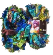MeiMei Feather Boa Eyelash Fashion Yarn Peacock Blue Green Gold 2 Skeins