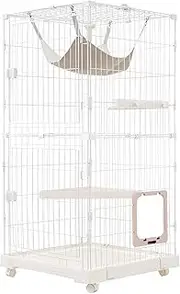Cat Cage, 2 Tiers, Multi-Headed, Free Combination, Includes Cat Door, Hammock, Large, Cat Cage, with Casters, Cat House, Pet Cage, Escape Prevention, Answering Machine, Protection, Stylish