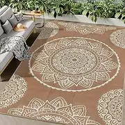 Famibay Extra Large Outdoor Rug 270 x 365 cm Garden Rugs Outdoor Waterproof Plastic Straw Reversible Outdoor Rug for Patio Portable Indoor Outdoor Area Rug for RV Camping Balcony Brown Beige