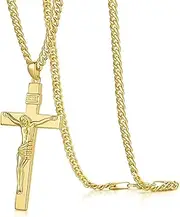 SPACMAG 14K Gold Cross Necklace for Men Gold Chain for Men Gold Cross Necklace Versatile and Timeless Gold Cross Necklace for Men 20'', 22'', 24'''