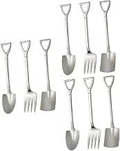NOLITOY 9Pcs Creative Stainless Steel Dessert Spoons Forks Small Pointed Shovel Spoons for Fruit Ice Cake Hotel and Home Use