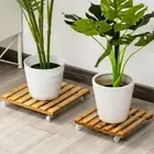Wooden Plant Roller Stand Square Palnt Pulley Pallet Holder