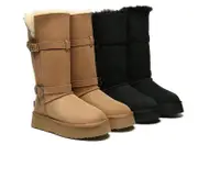 UGG EVERAU® 3-Way Style UGG Boots Women Sheepskin Wool Knee High Platform Tall Valerie - Chestnut / AU Ladies 5 / AU Men 3 / EU 36