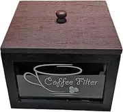 Coffee Filter Holder - Farmhouse Style Wooden Holder, Square Filter Container | Functional Lid for Coffee Setup, Kitchen Counter, Home Organization, Rustic Decor, Convenient Drink Accessories