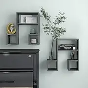 Music Note Wall Shelves 2 pcs Grey High Gloss Engineered Wood, Decor Floating Ledge, Kitchen Bathroom Shelf Set for Wallshelves