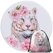 Rosy Lady White Tiger Round Beach Towel