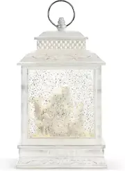 Distressed White Nativity LED 10 X 6.25 Acrylic Musical Snow Globe Christmas Lan