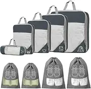 [Sagreeny] 9 Pcs Lightweight Compression Packing Cubes Set, Expandable Water-Resistant Travel Organizer for Suitcase & Carry-On Luggage, Space-Saving Travel Accessories (Multi-Size, Grey)