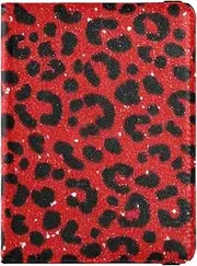 [Amooorous] Fake Glitter Leopard Print Red Leather decorative passport book holder Wallet Combo Passport Cover Lightweight, Fake Glitter Leopard print red, 1 size